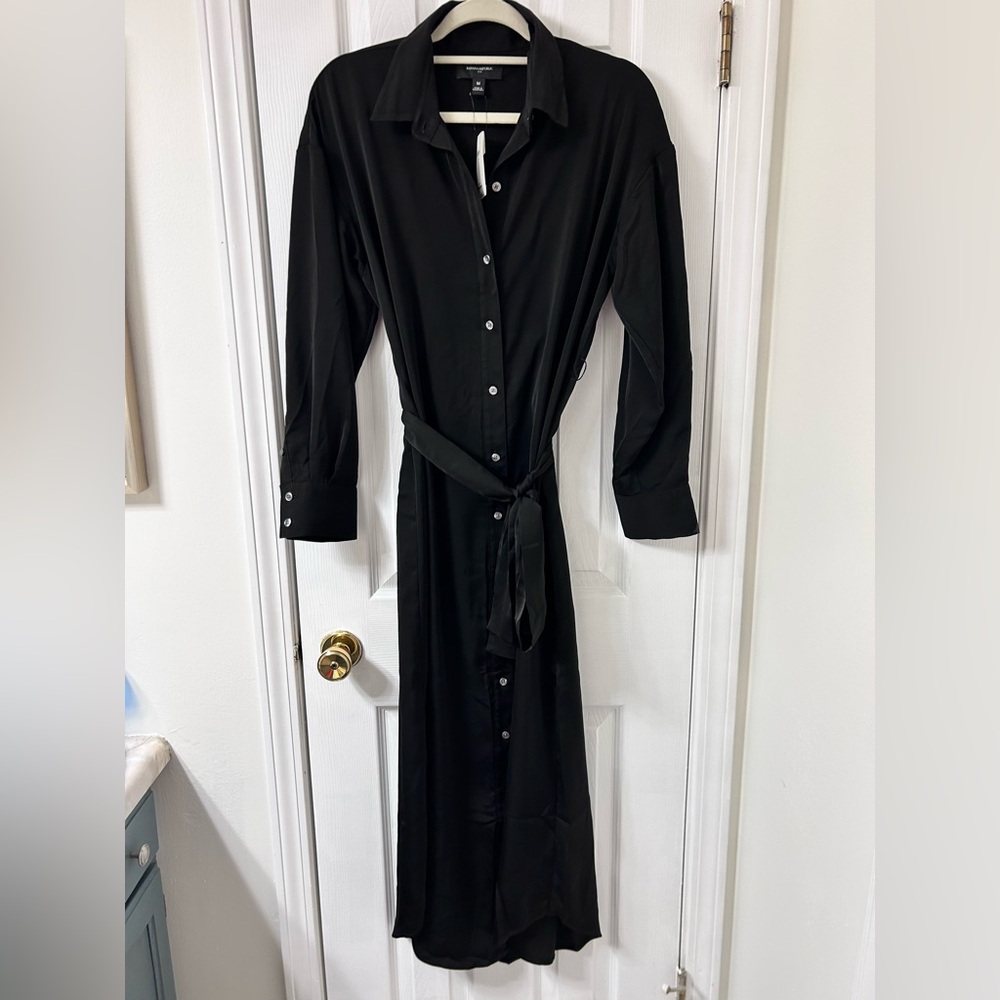 Banana Republic Black Long Sleeve Tie Front Shirt Dress